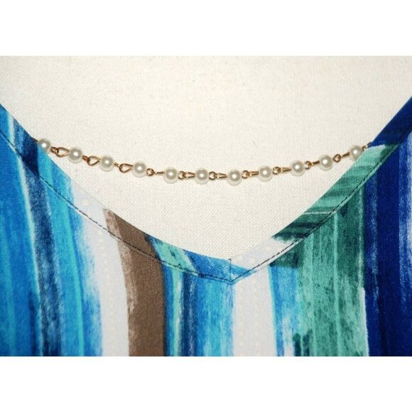 Cato Est. 1946 Ladies Blue Blouse Top Size S Beaded Faux Necklace Bell SS V-Neck - Picture 4 of 10